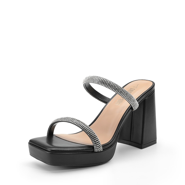 Rhinestone Straps Chunky Sandals - BLACK-RHINESTONE -  0